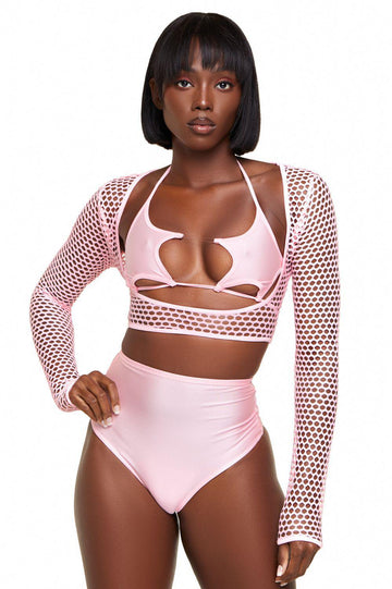 Baby Pink Fishnet Cut Out Crop